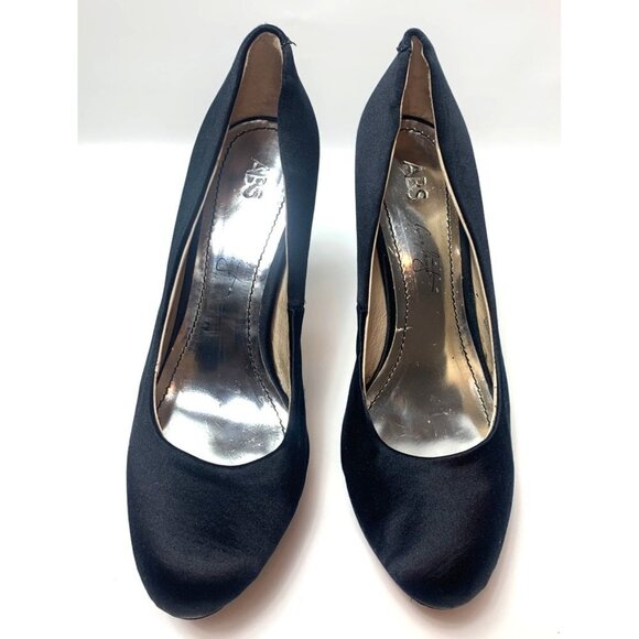 ABS Allen Schwartz Black Satin Atlas Platform Heels Size 8 - Picture 2 of 15